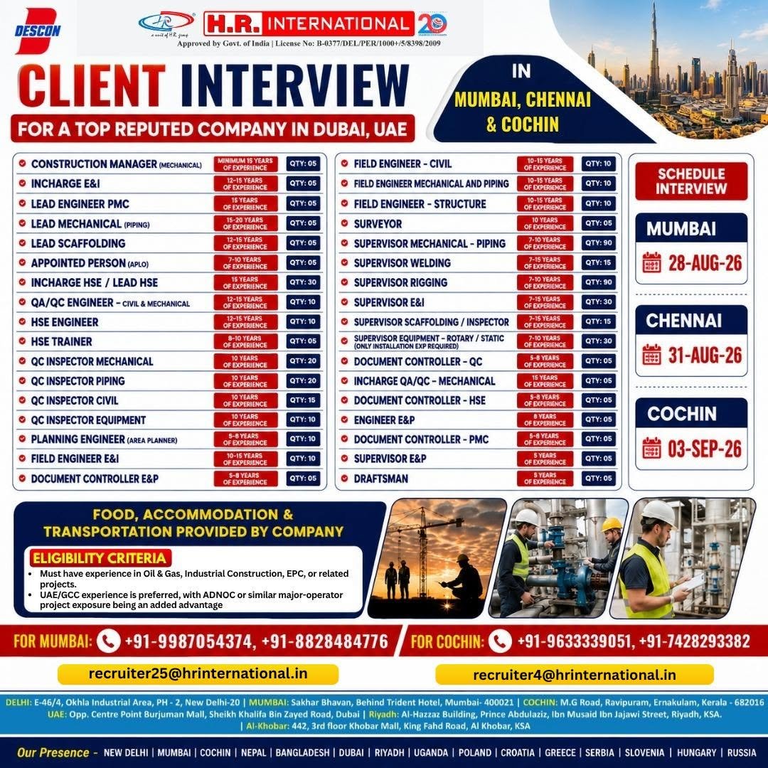 UAE : Hiring for a top reputed company in Dubai