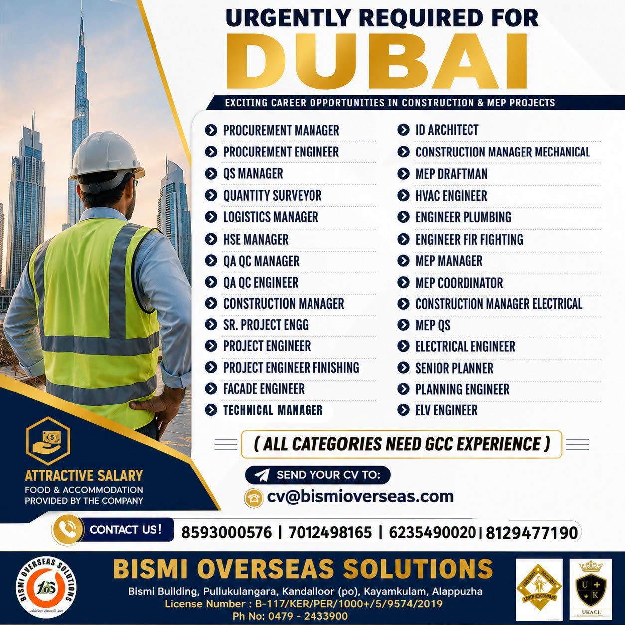 Dubai Construction & MEP Jobs 2026 – Urgent Vacancies