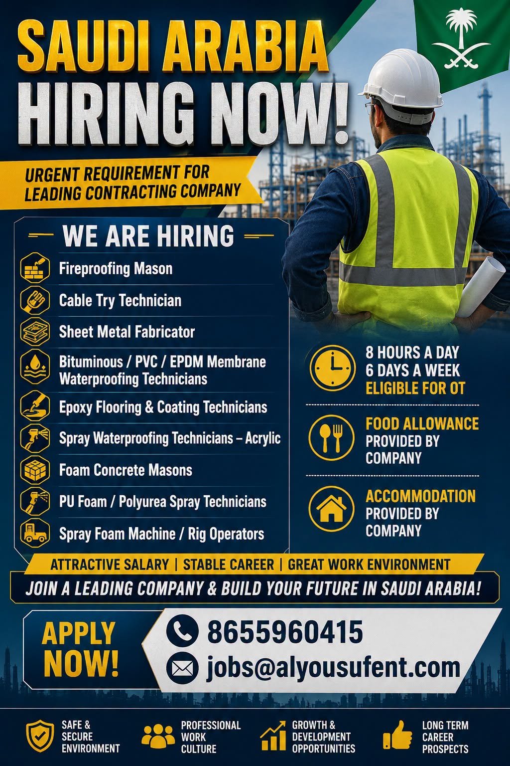 hiring for a leading contracting company in Saudi Arabia