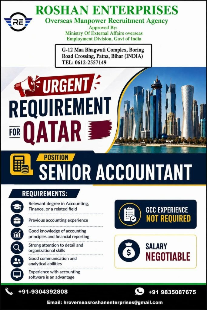 Qatar Jobs 2026 – Senior Accountant Vacancy | Salary Negotiable 