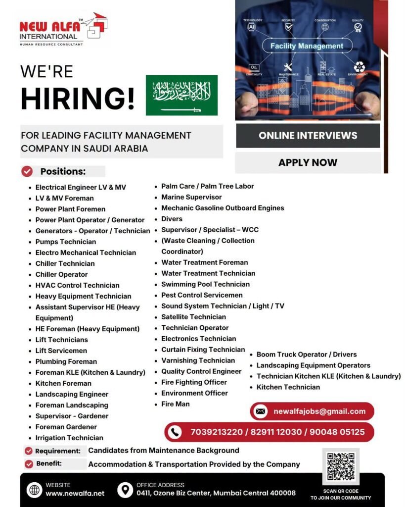 Saudi Arabia Jobs 2026 – Hiring for Facility Management Positions