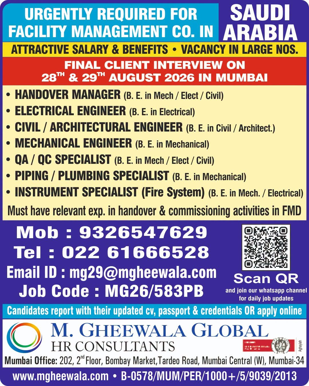 Saudi Arabia Facility Management Jobs 2026 – Engineers & Specialists Hiring