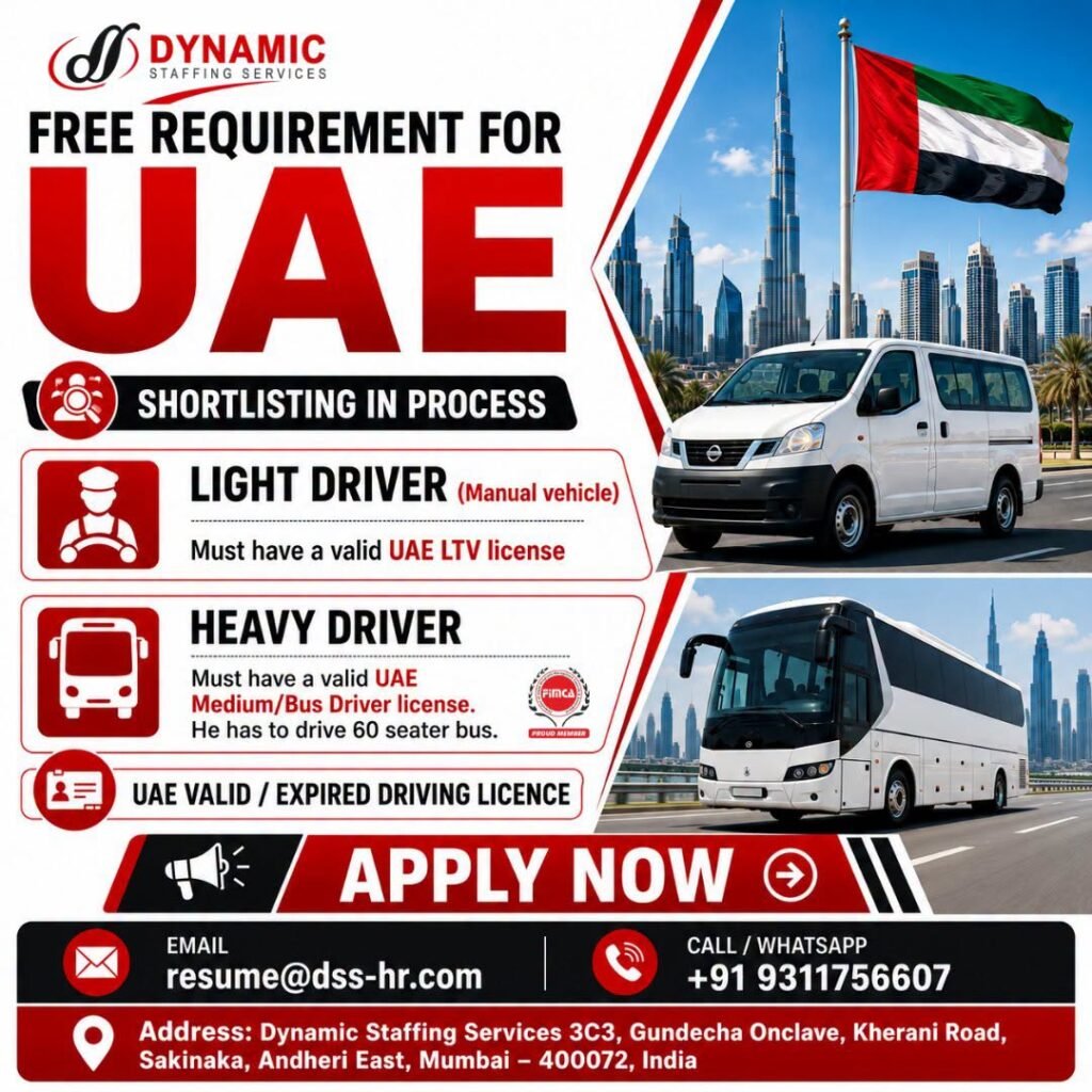 UAE Driver Jobs 2026 – Light & Heavy Driver Vacancies | Free Recruitment