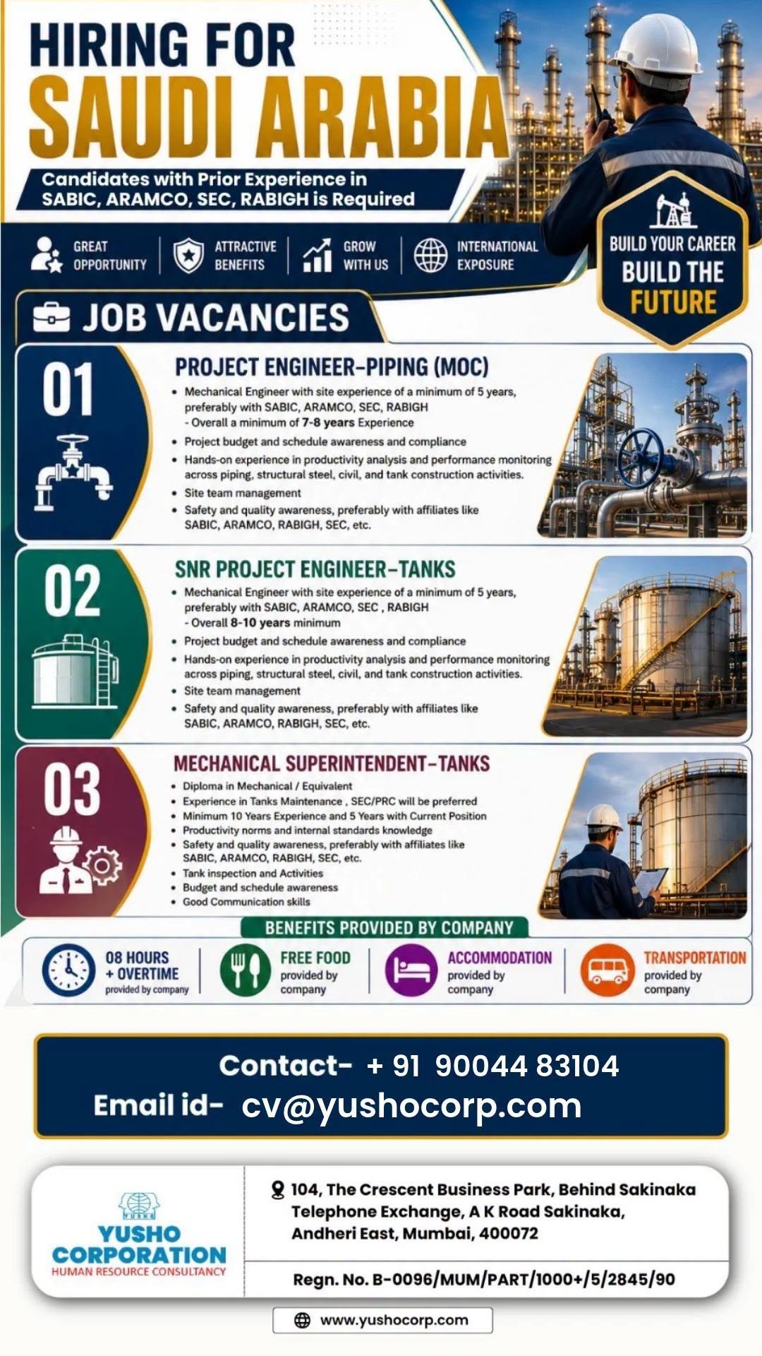 Saudi Arabia - Hiring For Piping & Tank Projects sector