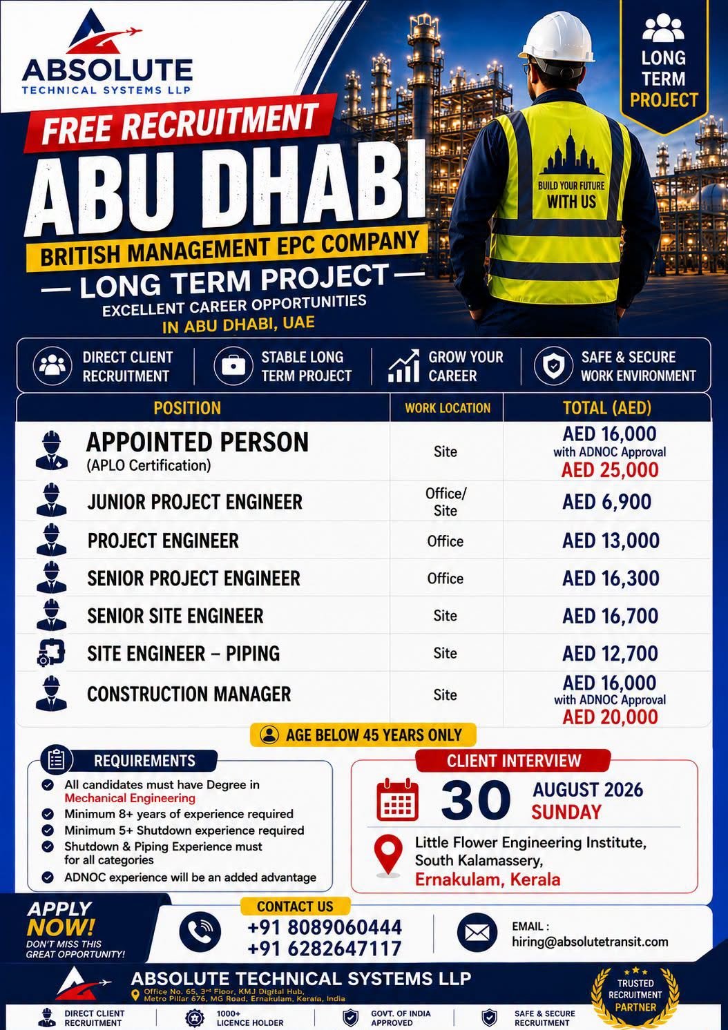 UAE Jobs 2026: Free Recruitment for British management EPC company