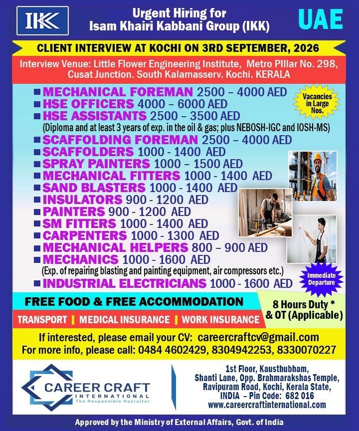 IKK UAE Recruitment 2026 – Urgent Hiring for Isam Khairi Kabbani Group IKK UAE Recruitment 2026 – Urgent Hiring for Isam Khairi Kabbani Group