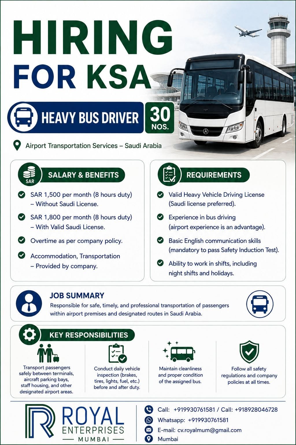 Saudi Arabia Jobs 2026: 30 Heavy Bus Driver Vacancies for Airport Transportation Services