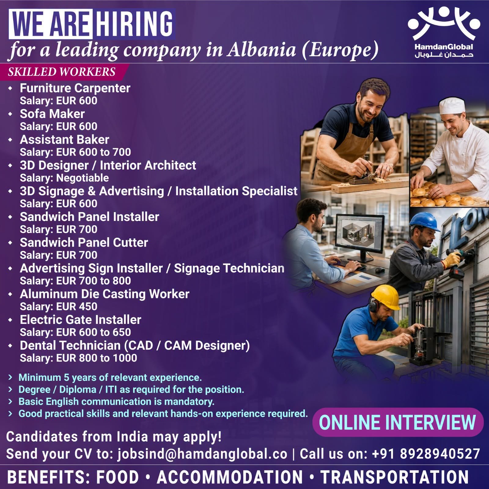 Urgent hiring for a leading company in Albania (Europe)