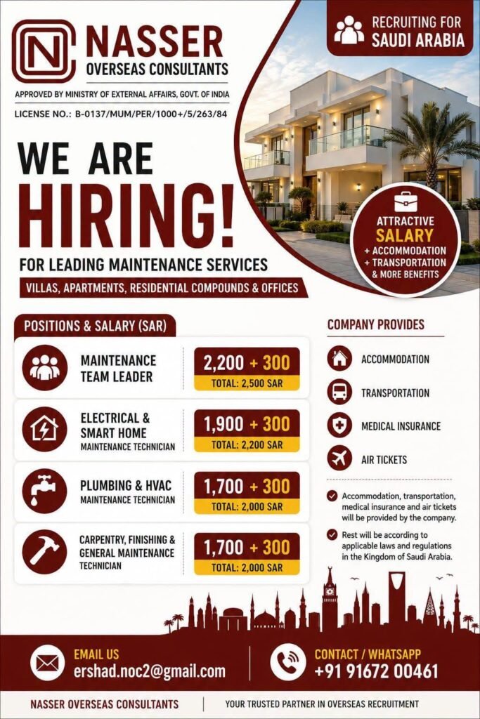 Saudi Arabia Jobs 2026 – Maintenance Services Vacancies with Attractive Salary