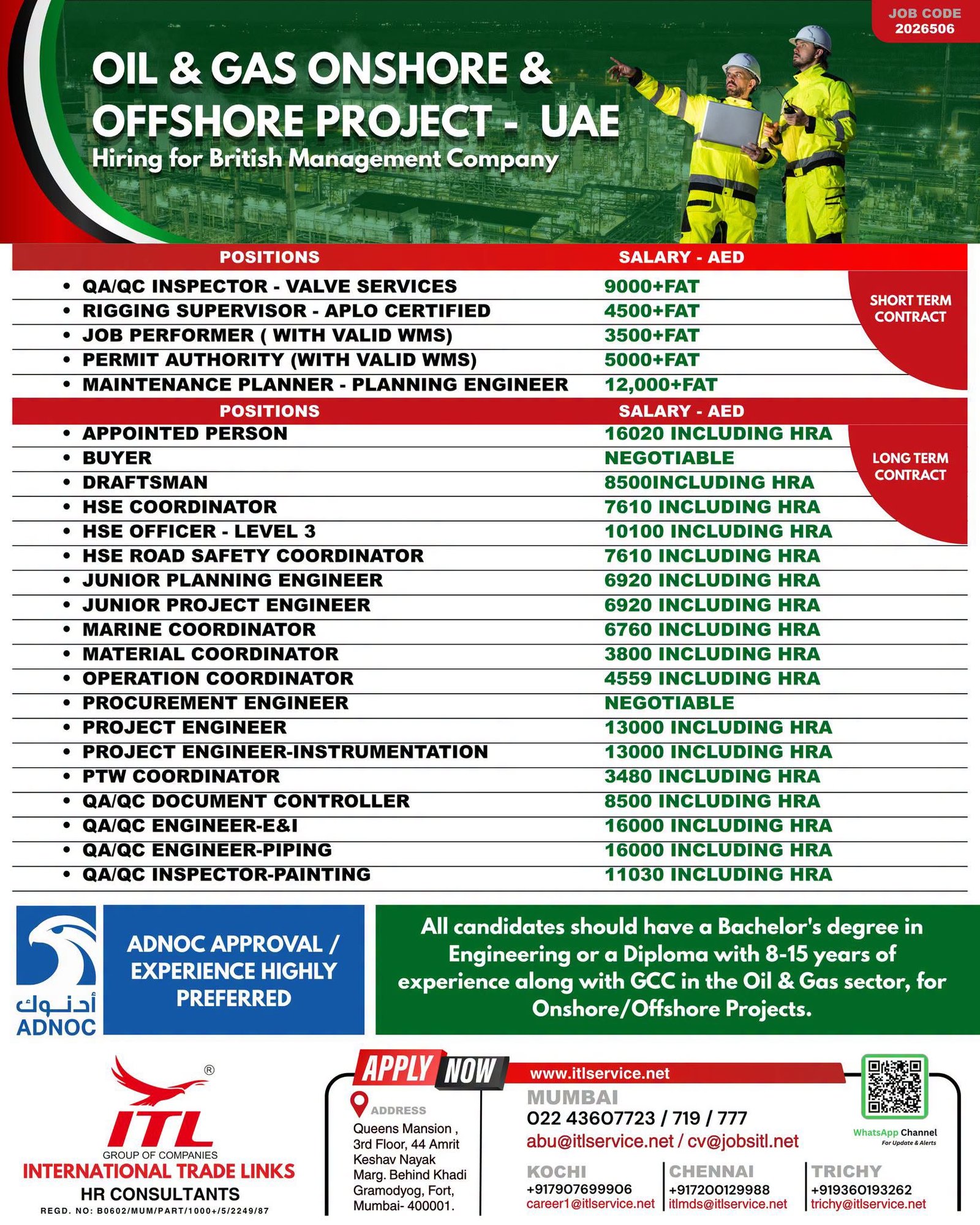 UAE : Hiring For Oil & Gas Onshore & Offshore Projects 