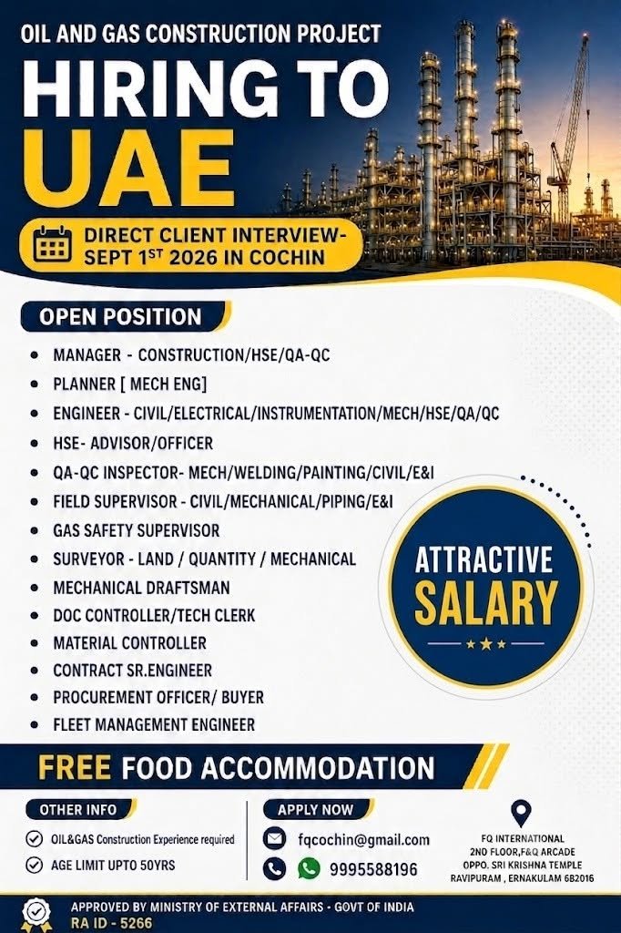 UAE Oil & Gas Construction Project Jobs 2026 – Direct Client Interview 