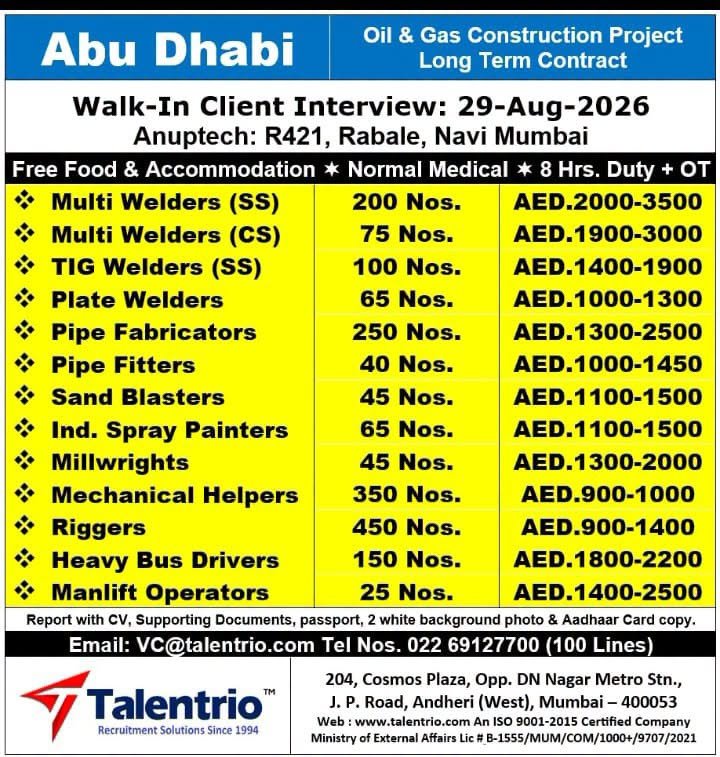 UAE Abu Dhabi Jobs 2026 – Oil & Gas Construction Project Vacancies 