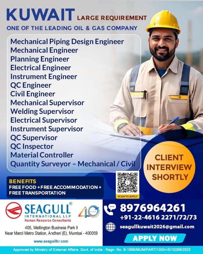Kuwait Oil & Gas Jobs 2026 – Large Recruitment for Engineers, Supervisors & QC Professionals