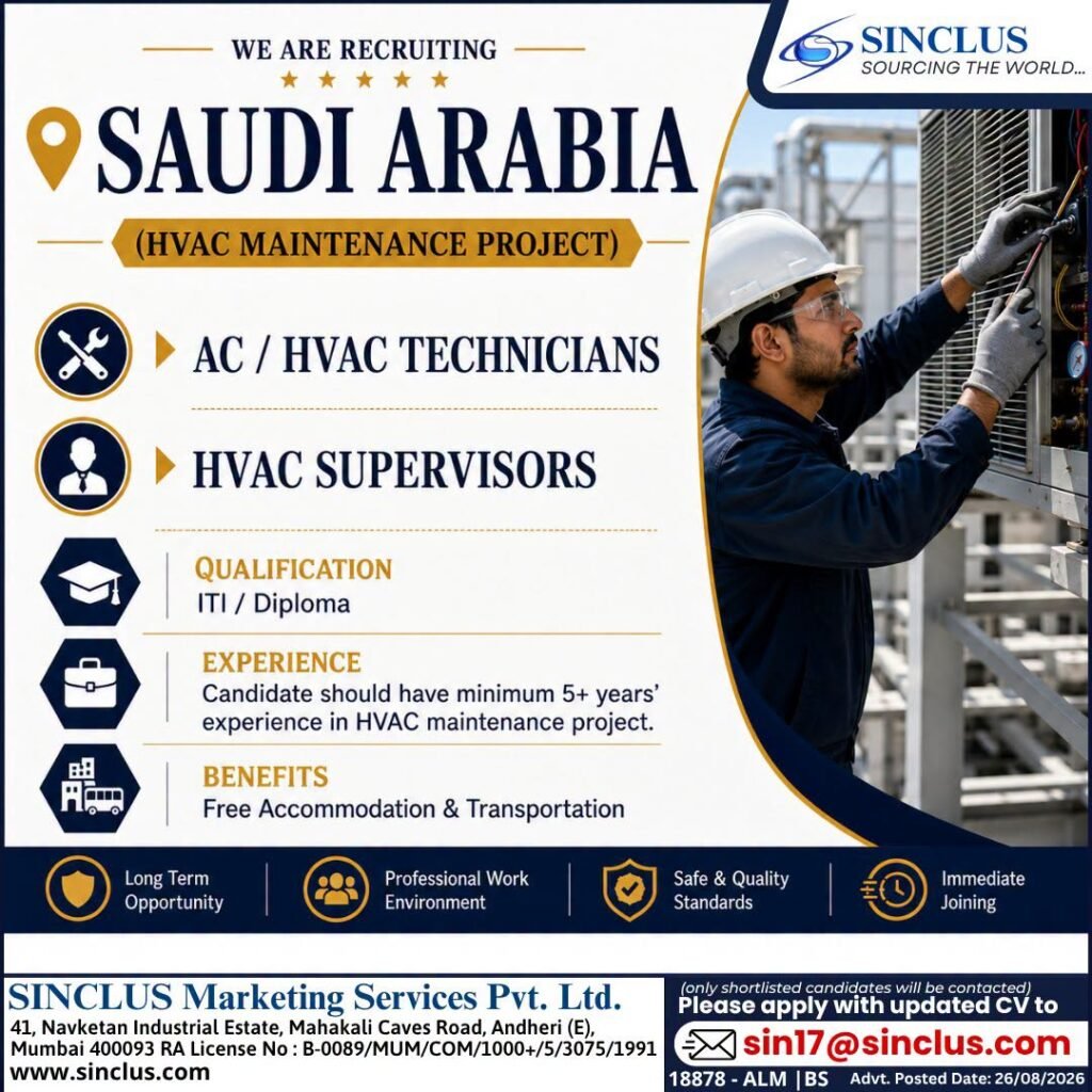 Hiring HVAC professionals for an HVAC Maintenance Project in Saudi Arabia