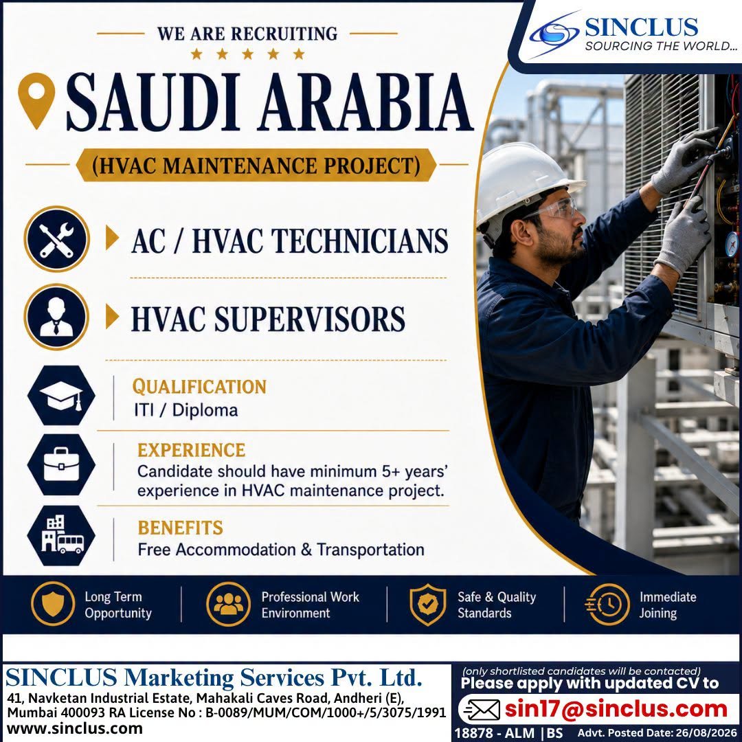Hiring HVAC professionals for an HVAC Maintenance Project in Saudi Arabia