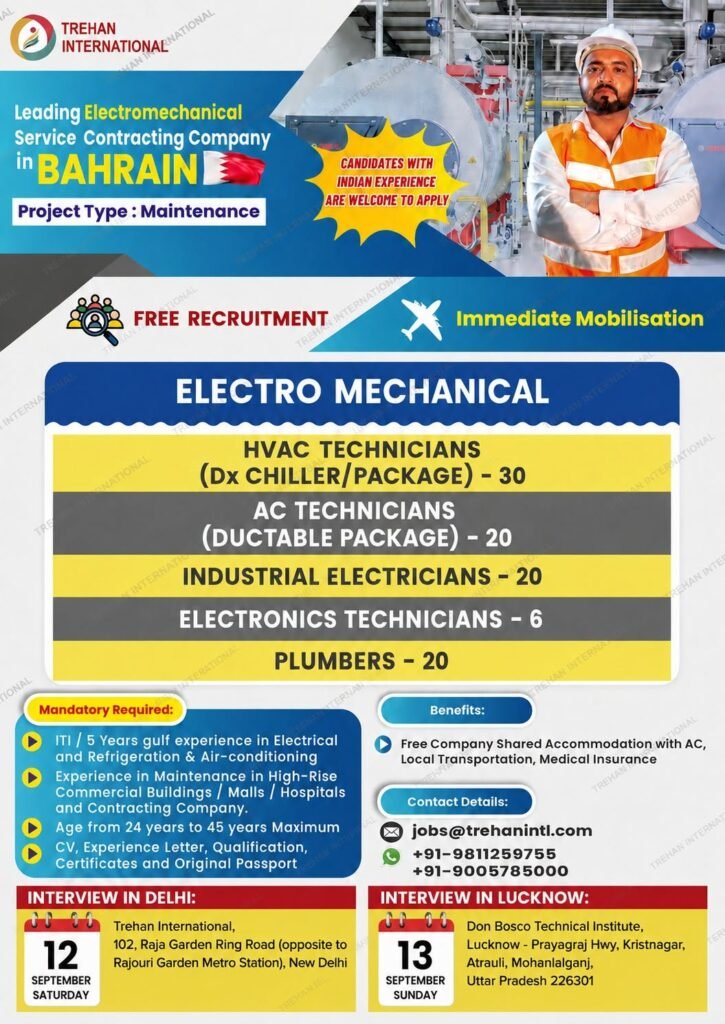 Bahrain Jobs 2026: Electromechanical Maintenance Vacancies 