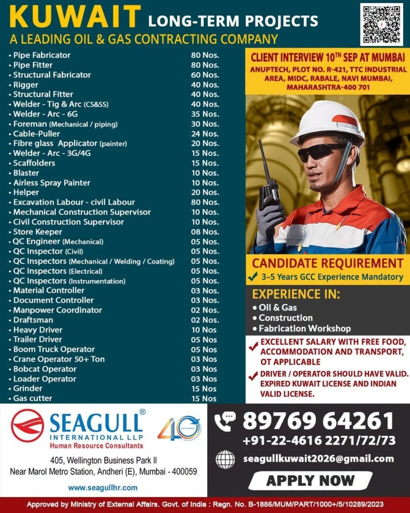 Kuwait Jobs 2026 – 721 Vacancies for Oil & Gas Projects | Long-Term Jobs