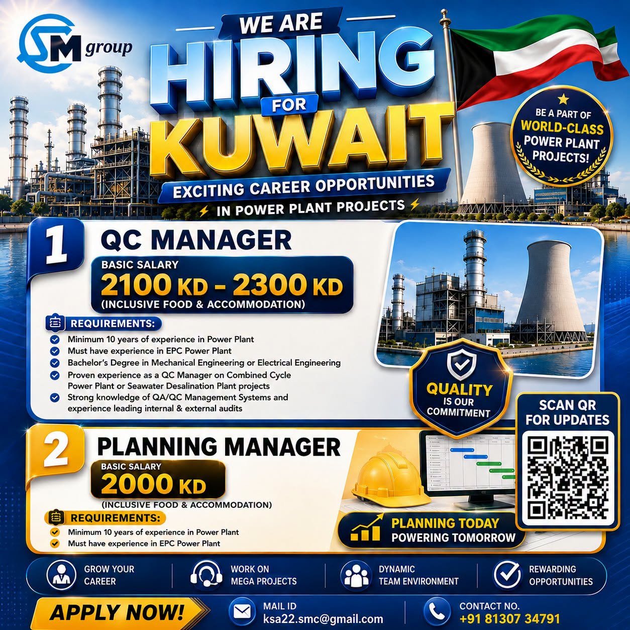 Kuwait Recruitment 2026 – QC Manager and Planning Manager Jobs in Power Plant Projects