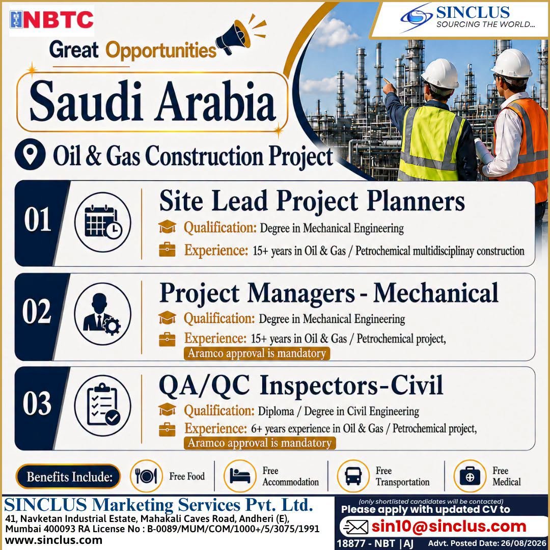 Saudi Arabia Recruitment 2026 – Oil & Gas Construction Project