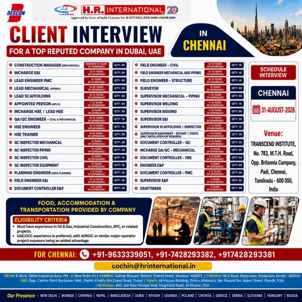 UAE : Hiring For top reputed company in Dubai