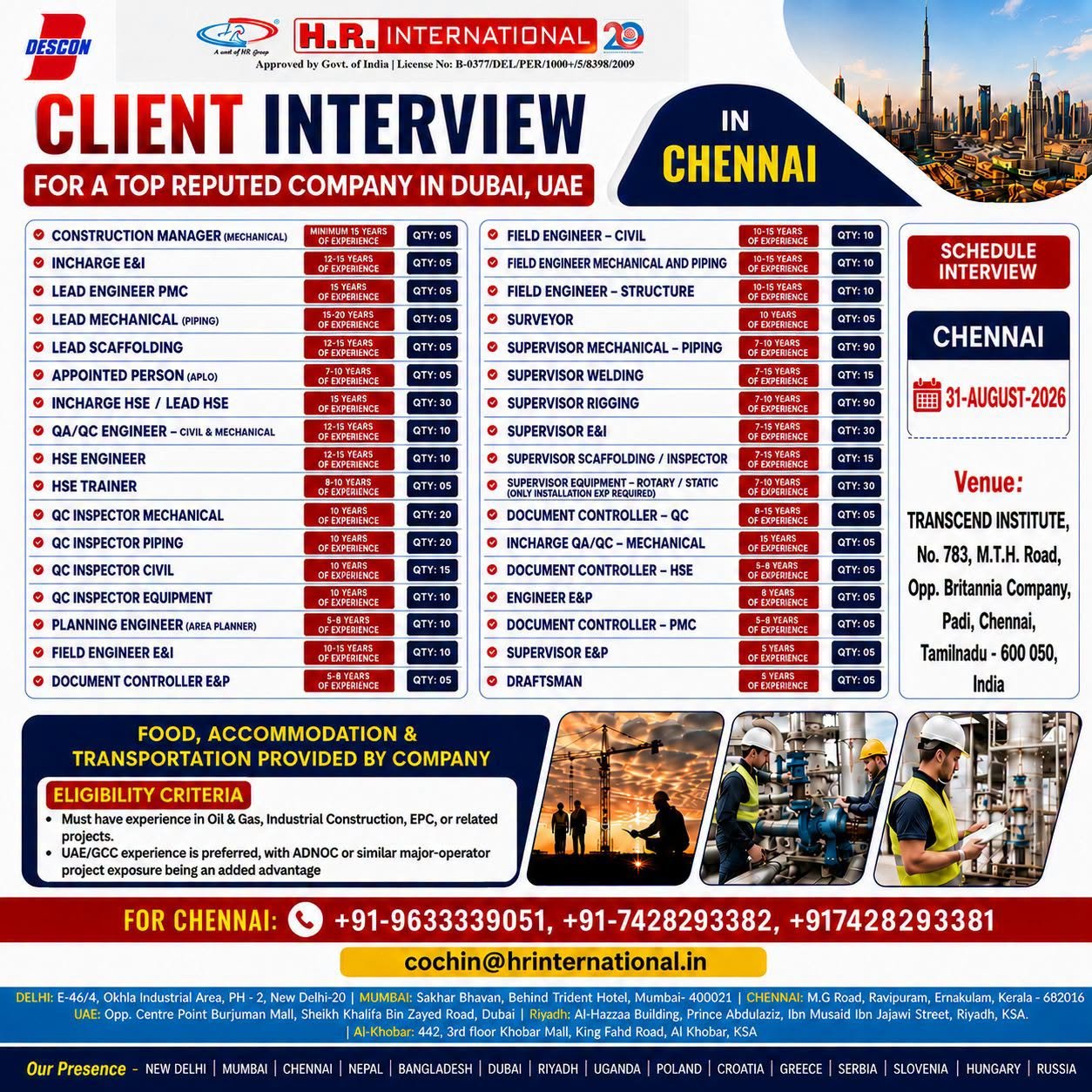 UAE : Hiring For top reputed company in Dubai