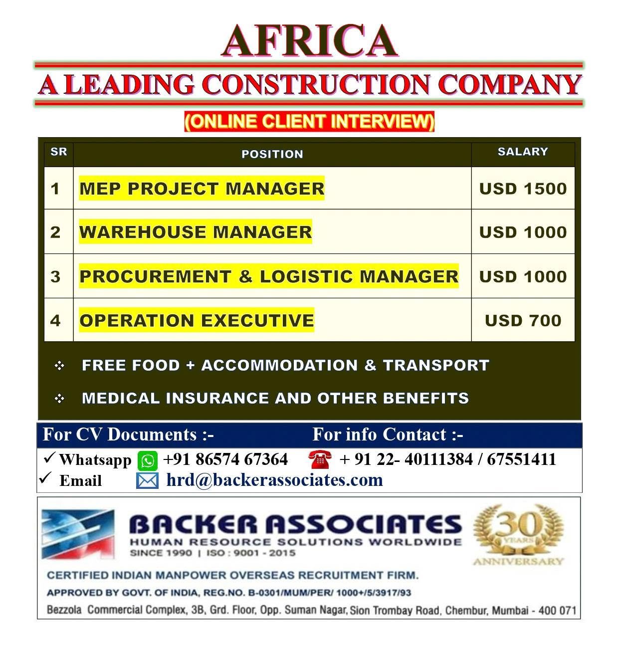 Africa - Hiring For Construction Company