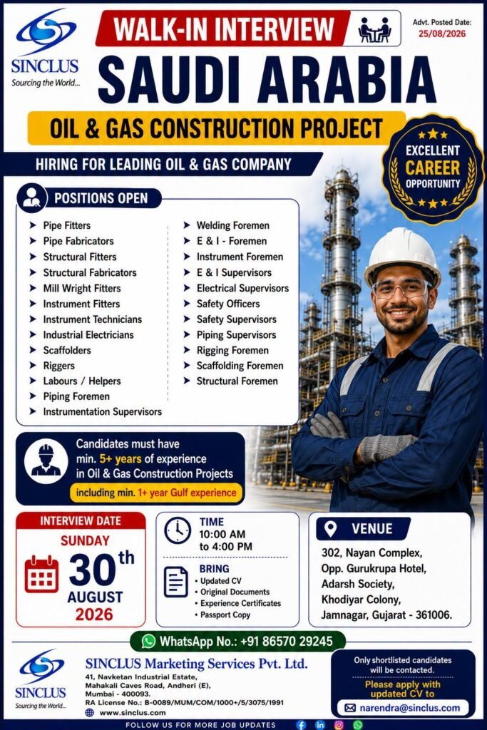 Saudi Arabia : Recruitment For a leading Oil & Gas company