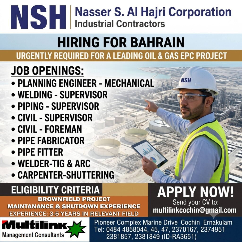 Urgent Recruitment for Bahrain EPC Project