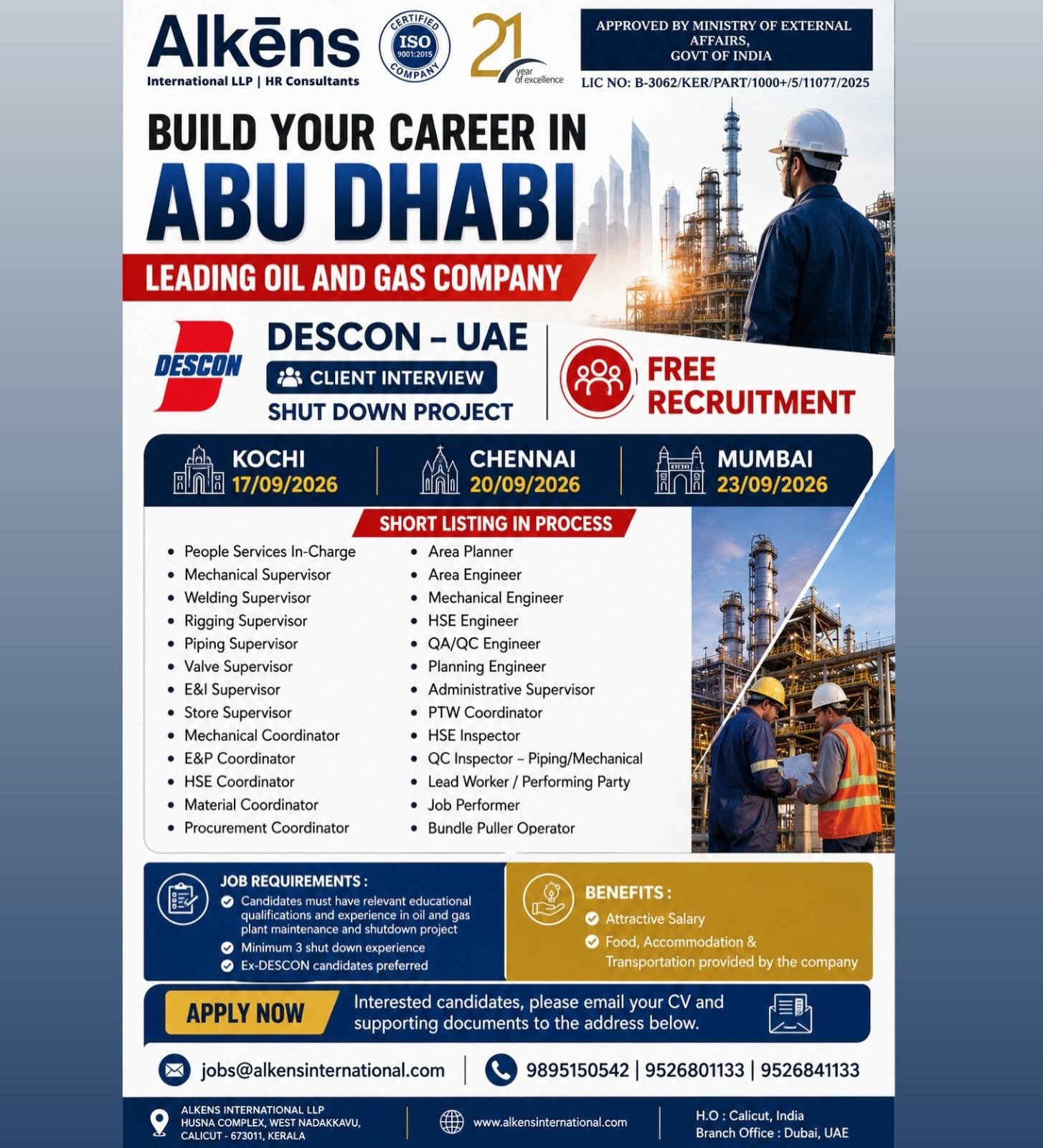 UAE DESCON Jobs 2026 – 26 Oil & Gas Shutdown Project Vacancies