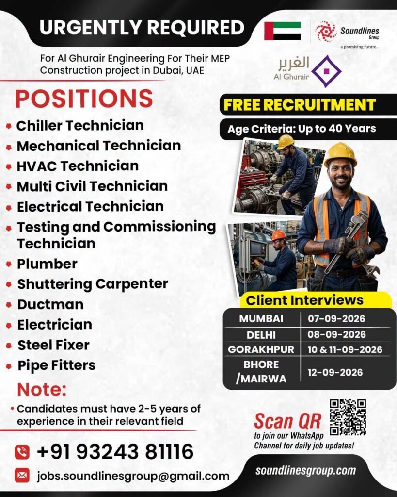 UAE : Hiring For Al Ghurair Engineering For Their MEP Construction project in Dubai