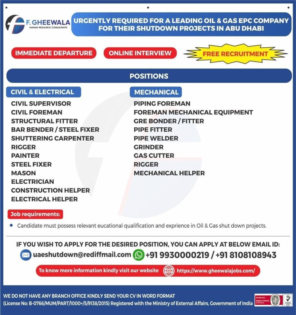 Abu Dhabi Shutdown Project Jobs 2026 – Oil & Gas Vacancies 