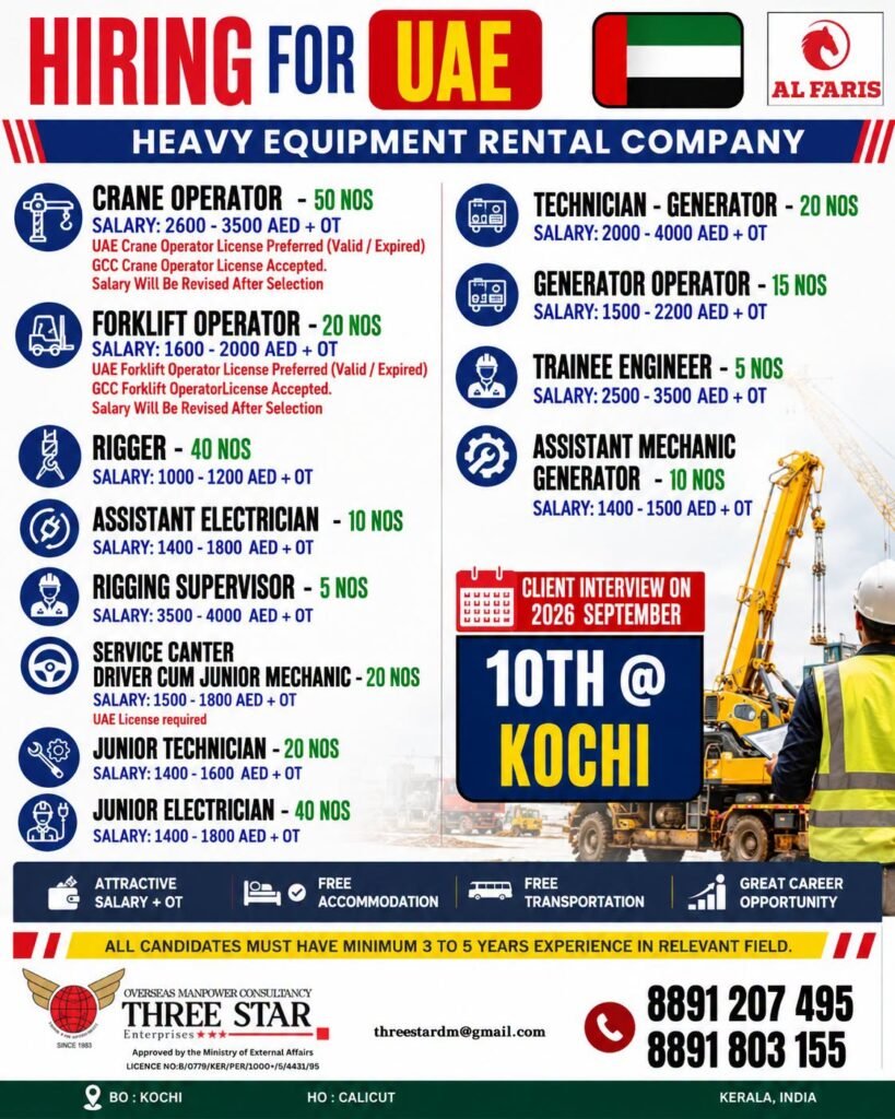 UAE ALFARIS Heavy Equipment Rental Company Jobs - Apply Now