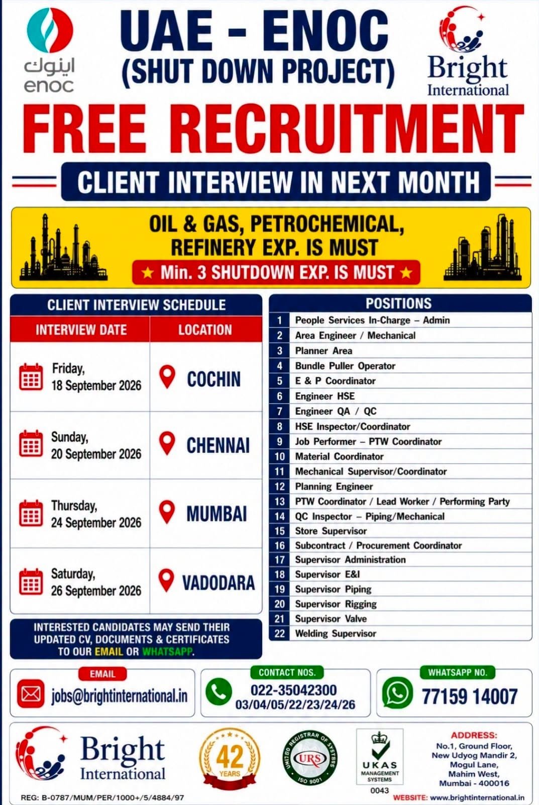 Hiring For UAE ENOC Shutdown Project - Apply Now