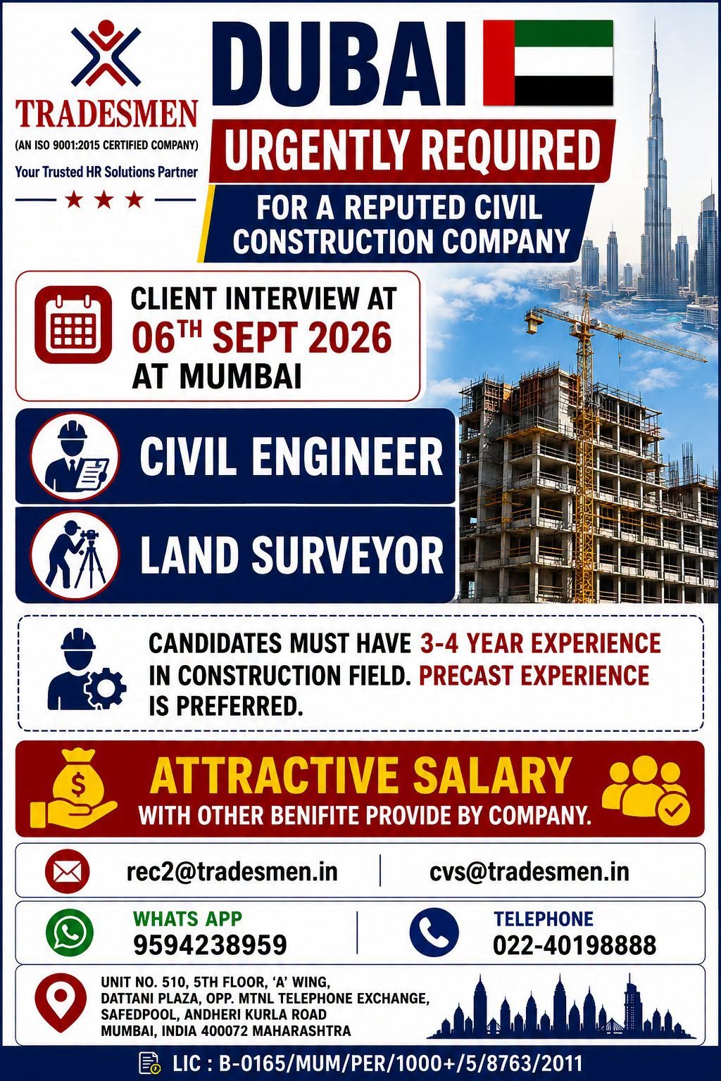 Dubai Jobs 2026 – Civil Engineer & Land Surveyor Vacancies