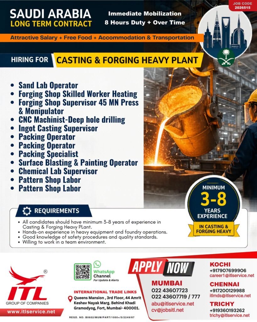 Saudi Arabia Jobs 2026: Casting & Forging Heavy Plant Vacancies