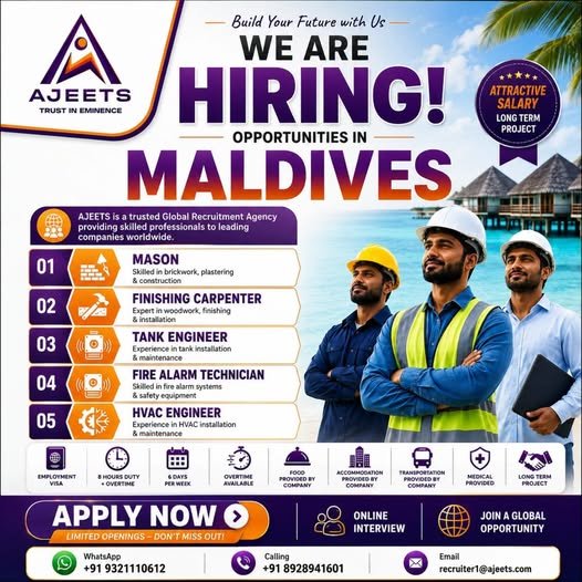 Hiring skilled professionals for Maldives 