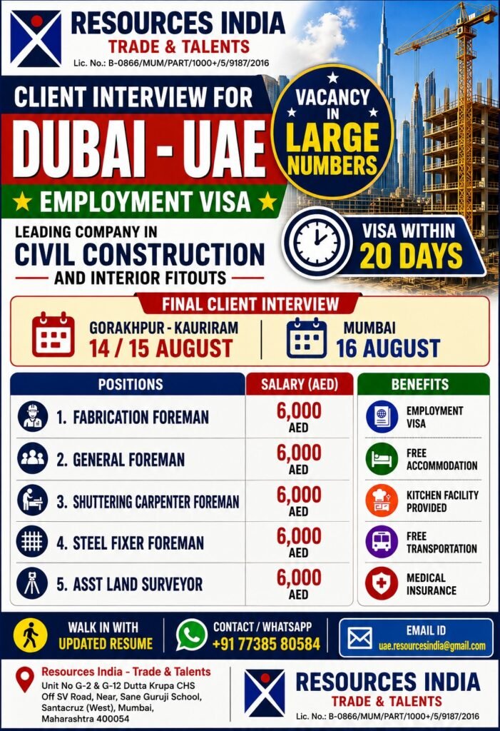 Dubai UAE Civil Construction Jobs 2026 | Client Interview