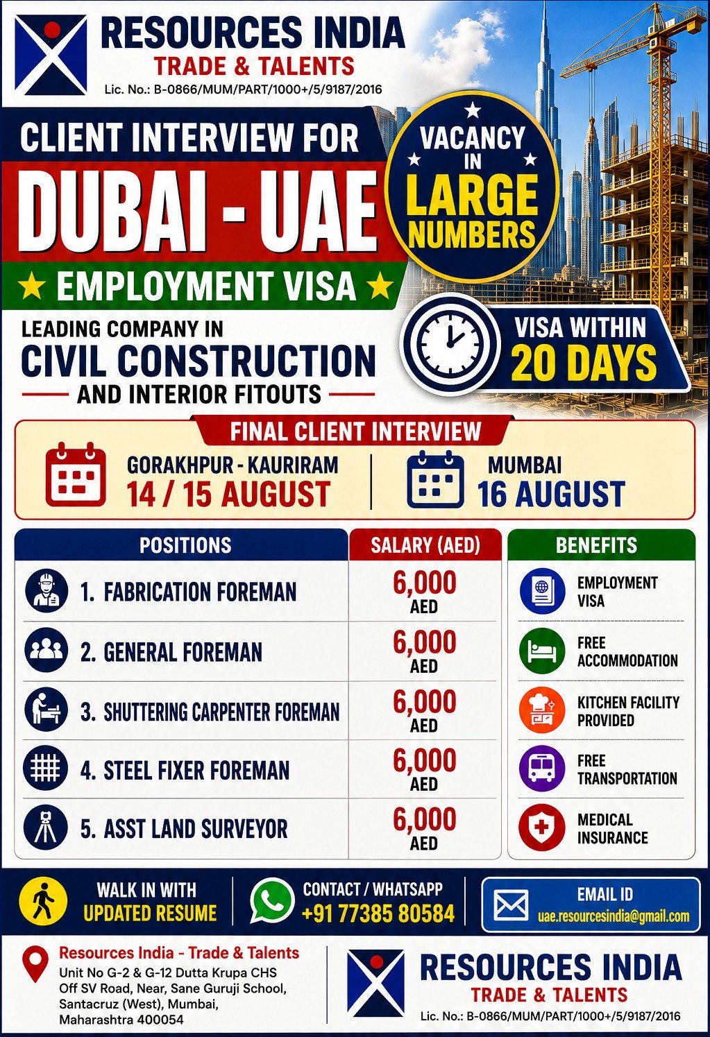 Dubai UAE Civil Construction Jobs 2026 | Client Interview