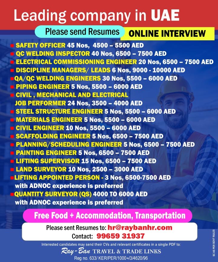 UAE Oil & Gas Jobs 2026 – Online Interview for Engineers, Safety Officers, QC Inspectors & Supervisors