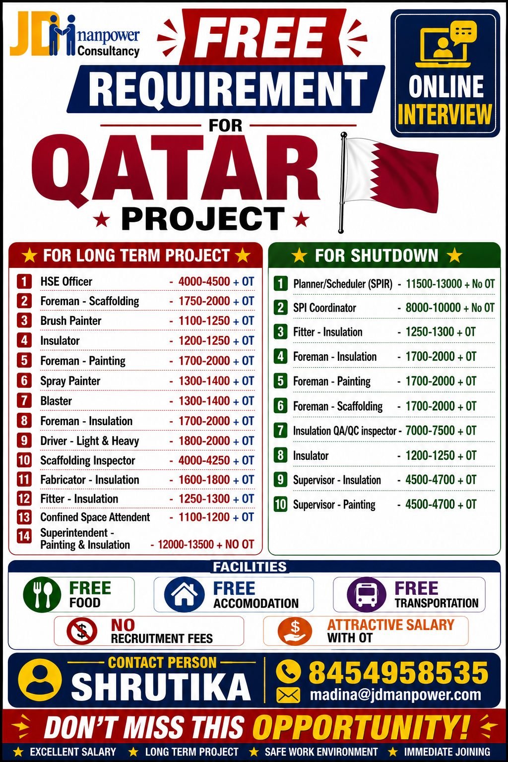Qatar Project Jobs 2026 | Free Recruitment for Long-Term & Shutdown Projects | Online Interview