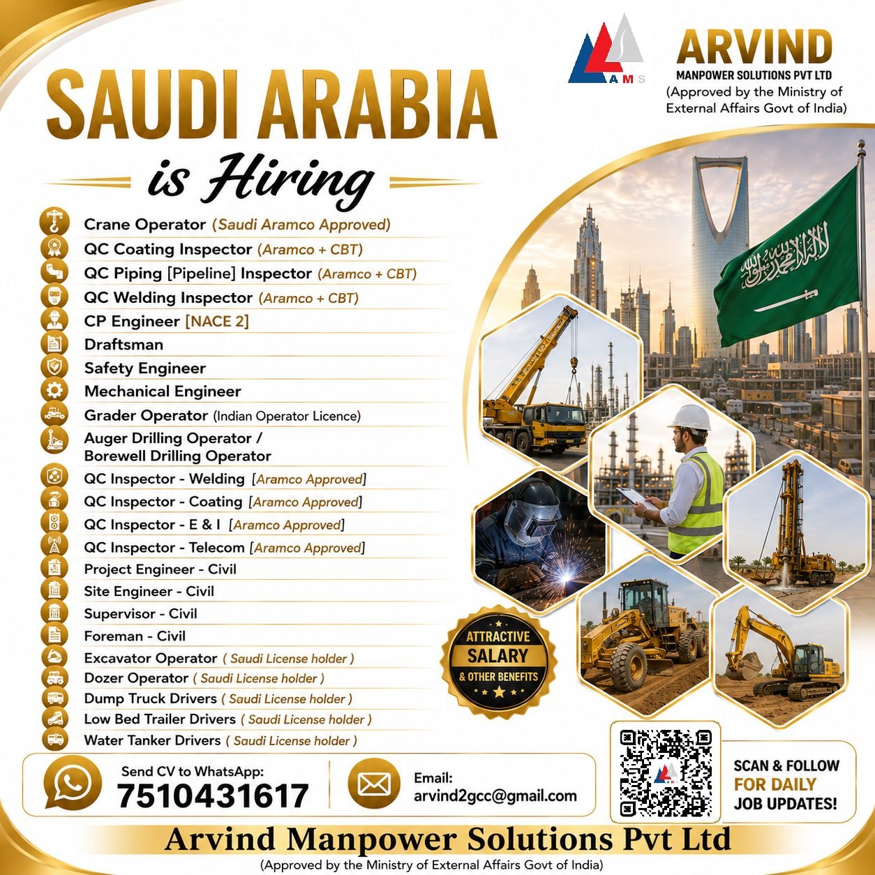 Saudi Arabia Jobs 2026 – Aramco Approved QC Inspectors, Engineers, Operators & Drivers Hiring