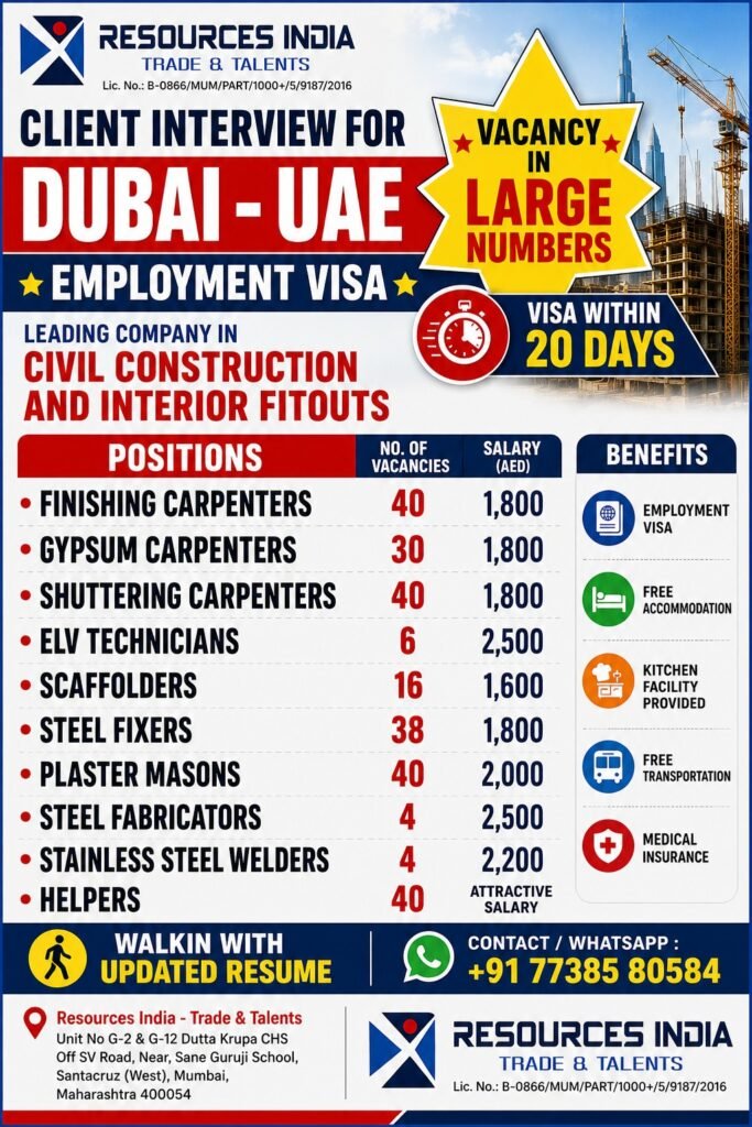 Dubai UAE Construction Jobs 2026 | MULTIPLE Vacancies