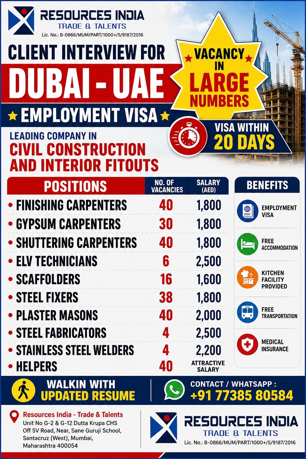 Dubai UAE Construction Jobs 2026 | MULTIPLE Vacancies