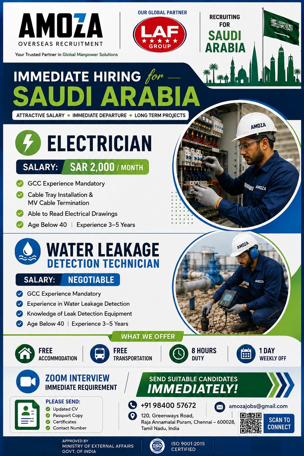 Saudi Arabia Jobs 2026 – Electrician & Water Leakage Detection Technician Vacancies