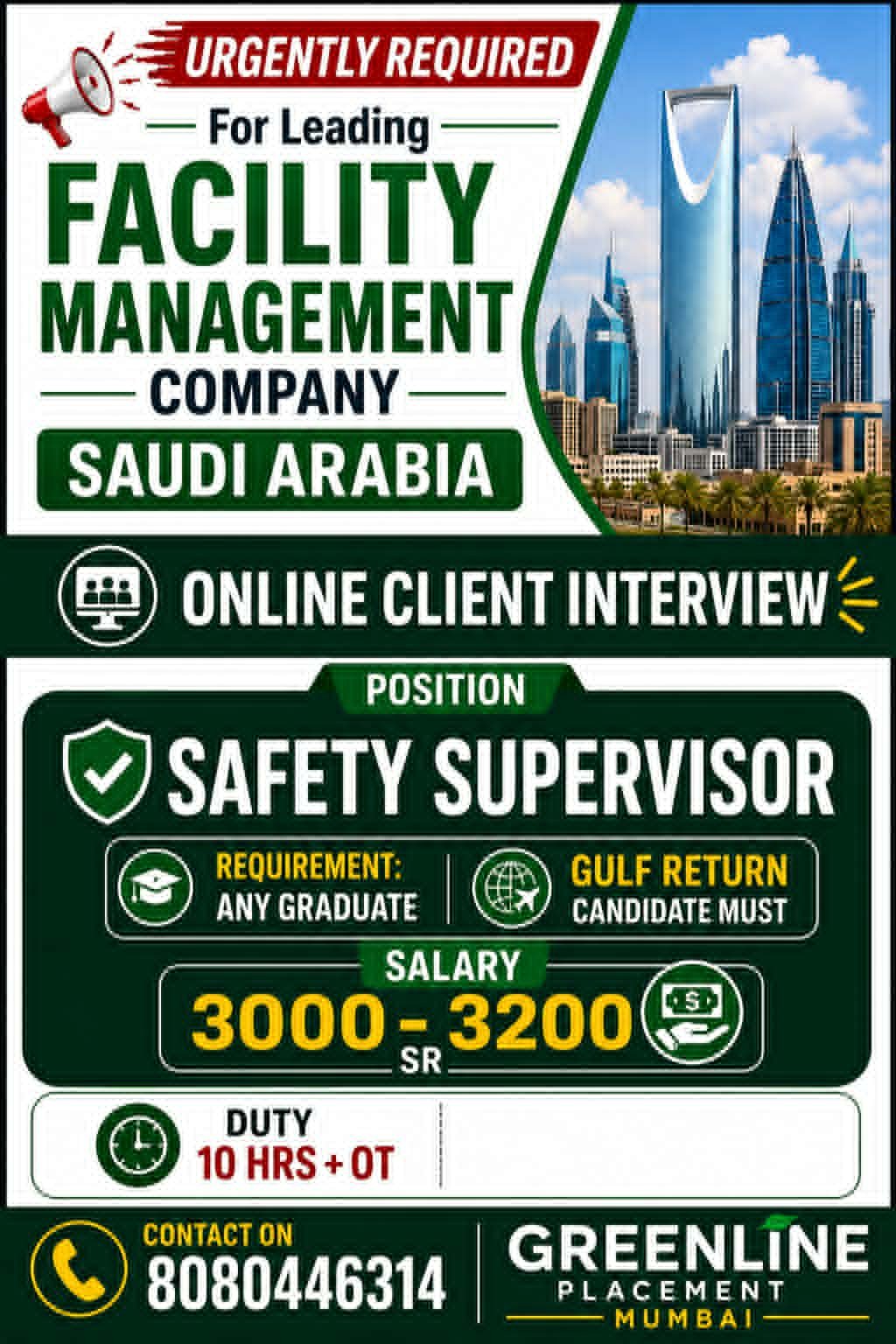 Saudi Arabia Facility Management Jobs 2026 – Safety Supervisor Vacancy, Salary Up to 3,200 SAR