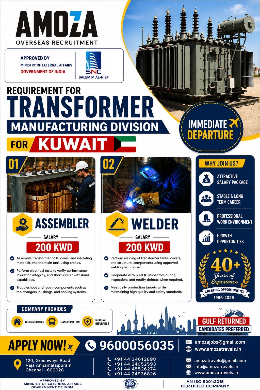 Kuwait Transformer Manufacturing Jobs 2026 – Assembler & Welder Vacancies