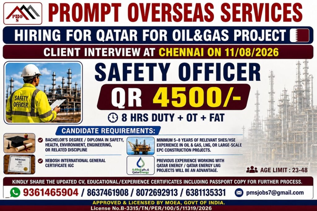 Qatar Safety Officer Jobs 2026 | Oil & Gas Project | Apply Now