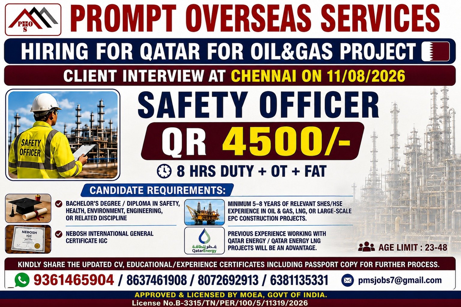 Qatar Safety Officer Jobs 2026 | Oil & Gas Project | Apply Now