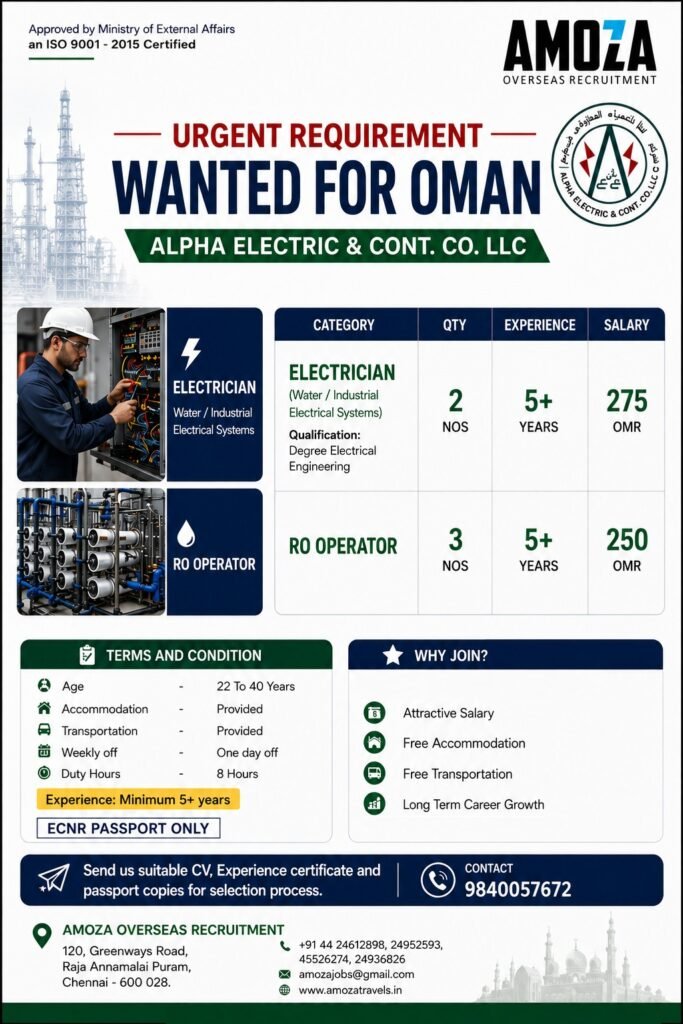 Oman Jobs 2026 – Hiring For Alpha Electric & Cont. Co. LLC | Apply Now