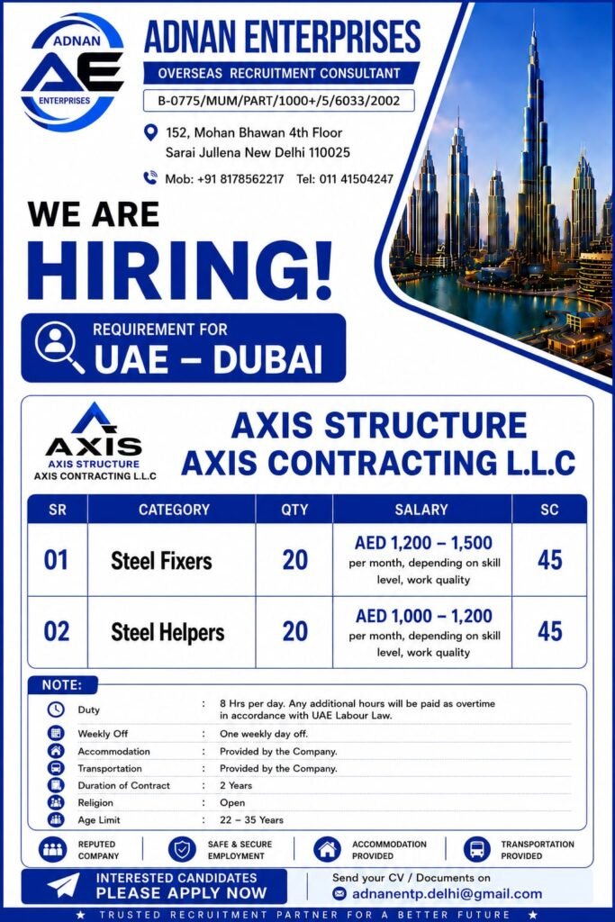 UAE Jobs 2026 | Axis Structure Contracting LLC Recruitment UAE Jobs 2026 | Axis Structure Contracting LLC Recruitment